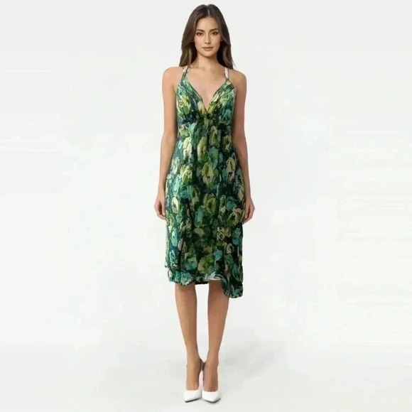 Donna Ricco Silk Halter Dress Flowy A-Line Green Blue Yellow Floral Size 8 - Picture 1 of 15